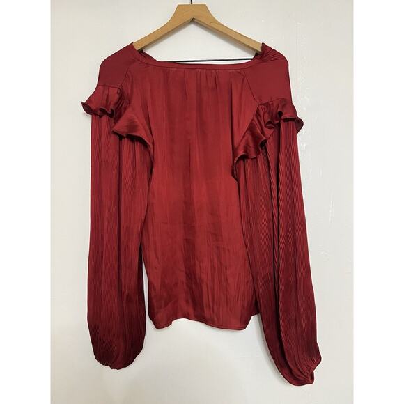 Anthropologie Dolan Red satin Long Sleeve balloon Style Blouse Medium - Picture 6 of 6